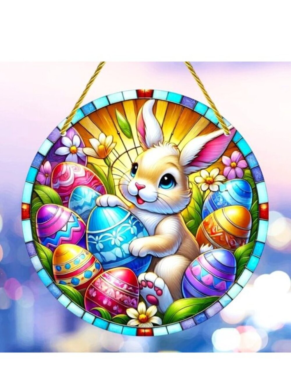 Suncatcher Easter Bunny Rabbit Eggs Hanging Window Decor Colorful In/Outdoor NEW